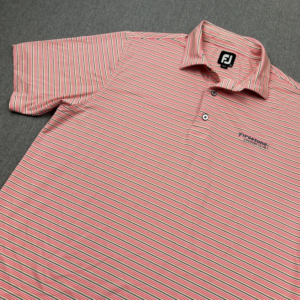 Footjoy‎ Short Sleeve Golf Polo Mens Large Pink Yellow Striped *LOGO* Active
